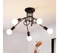 Riserva Plafoniera Soffitto Industriale, E27 Lampada da Soffitto Moderna, Lampadario da Soffitto Nero in Metallo per Soggiorno, Sala da Pranzo, Camera da Letto, Cafe, 5-Luci