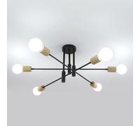 Riserva Plafoniera Soffitto Legno, E27 Lampada da Soffitto Vintage, Lampadario Retro per Camera da Letto, Soggiorno, Sala da Pranzo, Balcone, Corridoio, 6 Luci