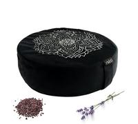 Rishti Cuscino da meditazione ricamato in velluto nero - 12,7 x 38,1 cm con grano saraceno imbottito con imbottitura in schiuma rimovibile, ideale per yoga, sollievo dallo stress, consapevolezza e