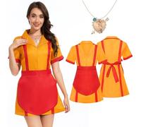 Risingor 2 Broke Girls Costume, Max & Caroline Clothing, Bancarotta Sorelle Vestito da Cameriera con Grembiule e Collana Costumi Donna per Carnival Halloween Festa Compleanno Cosplay