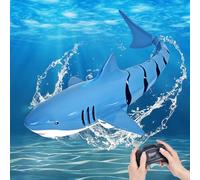 Risingor Squalo Giocattolo Telecomandato 2.4 GHz RC con Luce LED, Barca a Squalo Ricaricabile per Ragazzi e Ragazze, Regalo per Bambini in Piscina, Blu