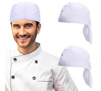 Risipu 2 Pezzi Cappello da Cuoco con Elastico Regolabile Cappello Cuoco Uomo e Donna per Cucina,Casa,Ristorante e Hotel Cappello da Chef (IT, Testo, Taglia Unica, B-2 Pezzi Bianchi)