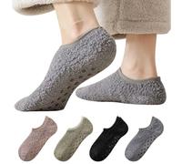 Risipu 4 paia di calzini da donna e uomo, morbidi e caldi, calzini termici, per la casa, per il sonno, antiscivolo, con gommini, EU 36-41, Low Top, Taglia unica