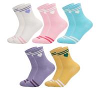 Risipu 5 paia di calzini da tennis da donna con cuore, antiscivolo, traspiranti, in morbido misto cotone, per tennis, corsa, fitness, palestra e sport all'aria aperta (taglie 35-38, 39-42)