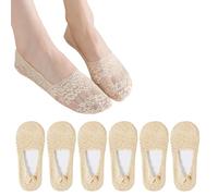 Risipu 6 paia di calzini da donna in pizzo, per feste, ufficio, matrimoni, calzini alla caviglia in pizzo, colore rosa/nero/pelle, perfetti con scarpe basse/mocassini, Pelle, Taglia unica
