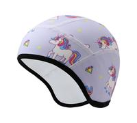 Risipu Berretto da casco per bambini, caldo, invernale, fodera per casco da ciclismo, sci, teschio, con protezione per le orecchie, berretto elastico per ragazzi e ragazze, Blu - Unicorno, Taglia
