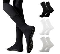 Risipu Calzini da yoga antiscivolo da donna, calzini lunghi antiscivolo per yoga, sbarra, balletto, danza, allenamento a piedi nudi e palestra, 3 paia - nero+bianco+grigio chiaro, Etichettalia unica