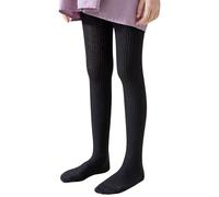 Risipu Collant da ragazza, motivo a treccia, leggings in cotone a righe, per bambini piccoli, caldi e morbidi collant con piedi, Nero , Einheitsgröße