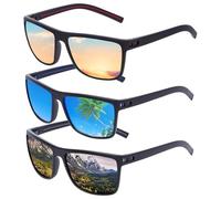 Risipu Confezione da 3 occhiali da sole polarizzati per uomini e donne, occhiali da sole rettangolari leggeri da uomo, protezione UV400, occhiali da sole polarizzati, nero, blu ghiaccio, marrone