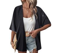 Risipu Kimono da donna in chiffon trasparente, con stampa ampia, per spiaggia, nuoto, cardigan, mantelle, camicetta, top, Nero , XXL