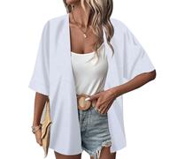 Risipu Kimono da donna in chiffon trasparente, con stampa ampia, per spiaggia, nuoto, cardigan, mantelle, camicetta, top, bianco, L