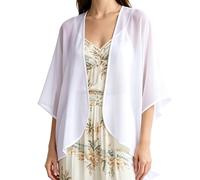Risipu Kimono da donna largo con stampa in chiffon trasparente da spiaggia per nuoto copricostume cardigan mantelle camicetta top, bianco, L