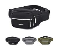 Risipu Marsupio con 6 tasche, unisex, leggero, grande capacità, cintura regolabile per passeggiate con il cane, corsa, escursionismo, campeggio, ciclismo, Nero , Classico