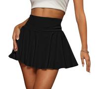 Risipu Mini gonna basic nera, gonna a pieghe grigia, da pattinaggio, da tennis, da donna, con pantaloni, versatile ed elastica informale, da tennis, Nero , S-M
