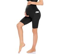 Risipu Pantaloncini per maternità da donna sopra la pancia, per gravidanza, biker, allenamento attivo, corsa, yoga, pantaloni corti con tasche, Nero , XL