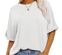 Risipu T-shirt oversize da donna, girocollo a mezza manica in cotone, vestibilità ampia, maglietta casual estiva in tinta unita, adatta per donne e ragazze 2024, bianco, XL/XXL