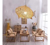 Risjc Lampada a sospensione Vintage Pesce Rattan Hanging Light Fixture E27 lampadario luce di soffitto decorativo luce del pendente for il salone ristorante Attico Isola della cucina L65cm × H