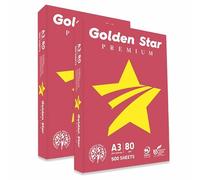 risma carta a3 Golden Star 80 gr · 1.000 fogli (2 risme da 500) · A3 297x420 mm · per Stampanti Laser/Inkjet e Fotocopiatrici · bianca