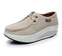 rismart Donna Comodo Piattaforma Cuneo Scamosciato Pelle Addestratore Sneaker Beige 35.5 EU