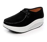 rismart Donna Comodo Piattaforma Cuneo Scamosciato Pelle Addestratore Sneaker Nero 37 EU