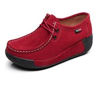 rismart Donna Formale Piattaforma Nascosto Tacco Cuneo Scamosciato Sneaker Scarpe Rosso,41 EU