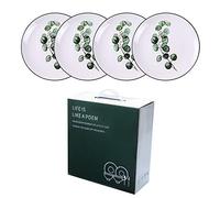 rismart Set di 4 pezzi Ceramica Piatti da Tavola 20.3 cm Rotondo Porcellana Piattini Stoviglie per Dolce Insalata Frutta Pasto Aperitivo, Eucalipto