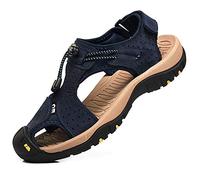 rismart Uomo Chiuse Davanti Gancio & Cappio All'aperto Escursionismo Pelle Scarpe Sandali SN1505(Blu Navy,48 EU)