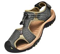 rismart Uomo Chiuse Davanti Gancio & Cappio All'aperto Escursionismo Pelle Scarpe Sandali SN1505(Grigio Scuro,47 EU)