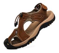 rismart Uomo Chiuse Davanti Gancio & Cappio All'aperto Escursionismo Pelle Scarpe Sandali SN1505(Marrone,44 EU)