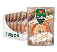 Riso Gallo Bontà Pronte 3 Cereali 6 x 250gr, Riso e MIx di Cereali, Cotto a Vapore, Pronto in 2 min al Microonde, in Padella