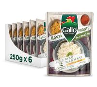 Riso Gallo Bontà Pronte Riso Basmati 6 x 250gr, Cotto a Vapore da Condire, Pronto in 2 Minuti al Microonde, in Padella, No Additivi aggiunti, Ottimo per Contorni e Insalate