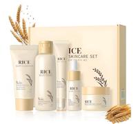 Riso Kit Cura Della Pelle Donna 5 Pezzi, include Rice Toner,Essenza,Crema,Siero per gli occhi,Detergente,Kit Skincare Viso Completo,Rassodante,Idratante,Non Grasso,Adatto a Tutti i Tipi di Pelle