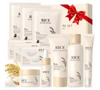 Riso Kit Skincare Viso Completo, Skin Care Coreana Set Completo, 11 Pezzi | Con Detergente, Maschera, Maschera, Rice Toner, Contorno Occhi, Idrata e Nutre, Lasciando la Pelle Radiosa