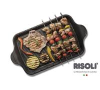 RISOLI' | EXPLORA, Piastra Brochette Grill 47x26 cm, con 8 Spiedini in Acciaio, Alto Spessore 8 mm, per Barbecue, Gas o Forno, in Alluminio Fuso Riciclato, Made in Italy, No Induzione