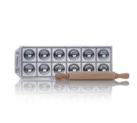 RISOLI' | RAVIOLCASA, Stampo per Ravioli per Realizzare 12 Ravioli, in Alluminio Pressofuso Riciclato, Incluso Mattarello in Legno, Made in Italy