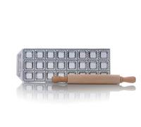 RISOLI FORMA STAMPO 24 RAVIOLI RAVIOLATORE ALLUMINIO LUCIDO E MATTARELLO LEGNO