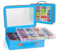 Risou Borsa da trasporto per auto giocattolo compatibile con Hotwheels Car, Monster Trucks Cars. Può contenere 72 mini auto giocattolo e 9 Monster Trucks (solo custodia), Blu, 72 Compartments