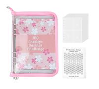 Risparmia il Denaro Challenge, 100 Envelope Challenge, Challenge del Risparmio, 100 Giorni Budget Planner, Raccoglitore Soldi per Risparmi con Cerniera, Rosa Fiori di Ciliegio, 1 Pezzo