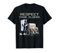 Rispetta i Tuoi Anziani Console di Gioco Retro Funny Gamer Maglietta