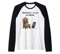 Rispetta i Tuoi Anziani Vintage Old Phone vs Smartphone Maglia con Maniche Raglan