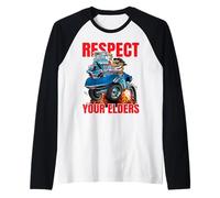 Rispettare i Vostri Anziani Divertente Classico Auto Cartone Animato Illustrazione Maglia con Maniche Raglan