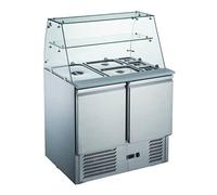Ristoattrezzature Banco Frigo Saladette espositivo con Vetro dritto e Mensola intermedia - Acciaio Inox - 2 porte - 90x70x85h cm