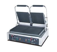 Ristoattrezzature - Piastra Panini Elettrica - Rigata/Rigata - Griglia Professionale Doppia per Ristoranti e Bar - 57x37x21 cm - 3.6 kw
