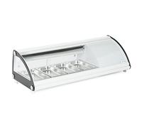 Ristoattrezzature Vetrina Frigo per Sushi da Banco Refrigerata - Vetro frontale curvo apribile - Motore incorporato - Bianca - 4 gn 1/3-113,1x45x33h cm