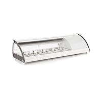 Ristoattrezzature Vetrina Frigo per Sushi da Banco Refrigerata - Vetro frontale curvo apribile - Motore incorporato - Bianca - 5 gn 1/3-130,7x45x33h cm