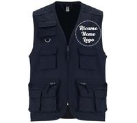 Ristohouse Gilet leggero Multitasche per Lavoro, Caccia e Pesca, Trekking, Personalizzabile con Ricamo (BLU SCURO, L)