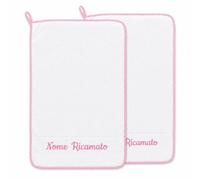 Ristohouse Set 2 Asciugamani Asilo Personalizzati con Nome Ricamato 40x60 cm - 100% Cotone - Spugna con Banda Aida - Rosa o Azzurro - Made in Italy (ROSA)