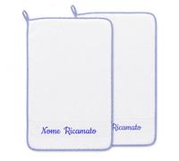 Ristohouse Set 2 Asciugamani Asilo Personalizzati con Nome Ricamato 40x60 cm - 100% Cotone - Spugna con Banda Aida - Rosa o Azzurro - Made in Italy (AZZURRO)