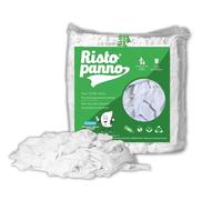 RISTOPANNO Classic - Panni Multiuso Bianchi in Cotone - Box 9 kg - 40/50 x 50/60cm - Panni per Vetri, Acciaio, Mani e Superfici di Lavoro - Alta assorbenza e Zero Pelucchi