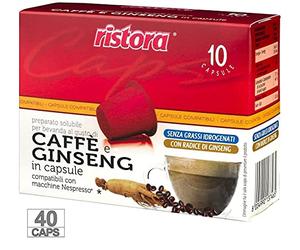 Ristora 40 Capsule Caffe Al Ginseng Compatibili Macchine Nespresso Macchina Da Caffè Cialde Respresso Senza Grassi Intenso Cremoso Preparato Macchinetta Solubile Bevanda Senza Glutine (4 X 10PZ)